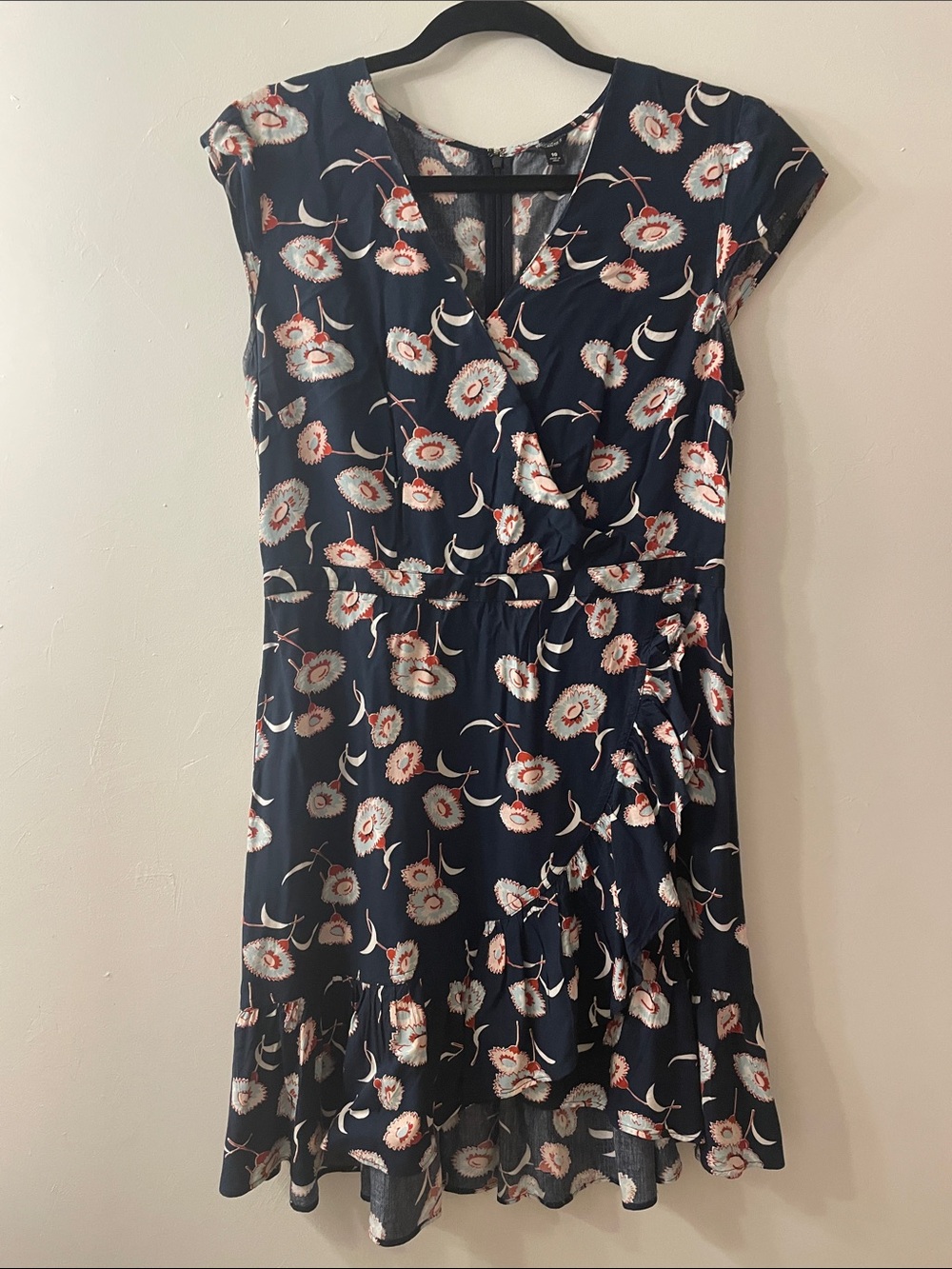 J. Crew Navy Floral Wrap Dress with Ruffle Hem